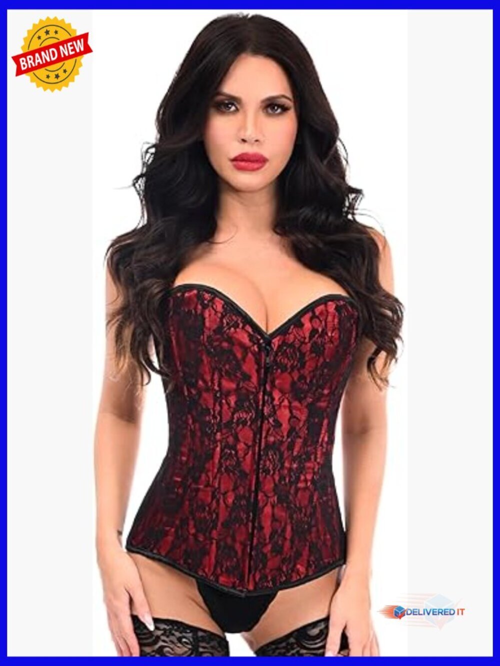 Overbust Corset Front Zip Lace Full Bust Shapewear Bustier